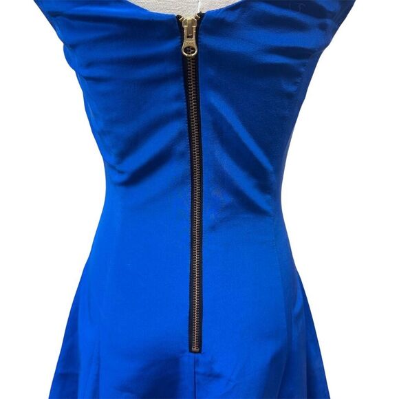 EUC Amanda Uprichard Women's Blue Silk Mini Dress Size XS/P V-Neck Zip Closure - Picture 3 of 6
